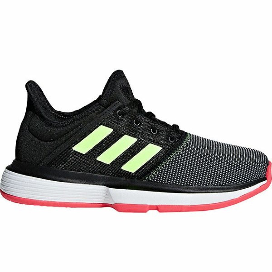 Shoes * | Discount Online Adidas Solecourt Junior Tennis Shoe Core Black/Yellow Cg6464