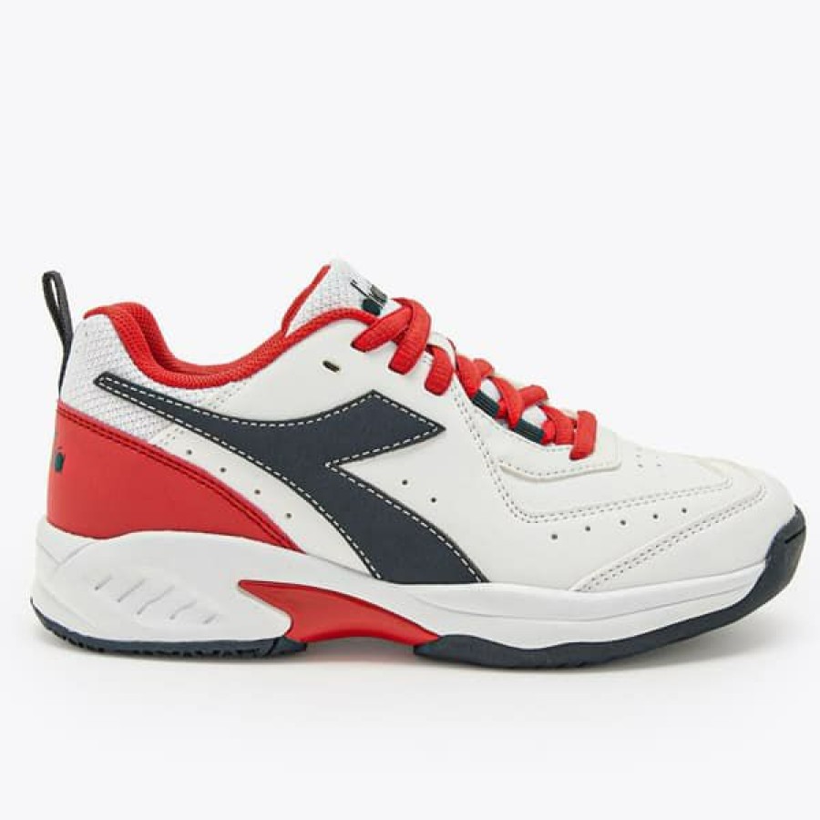 Shoes * | Discount Online Diadora Challenge 5 Sl Junior Tennis Shoe White/Red