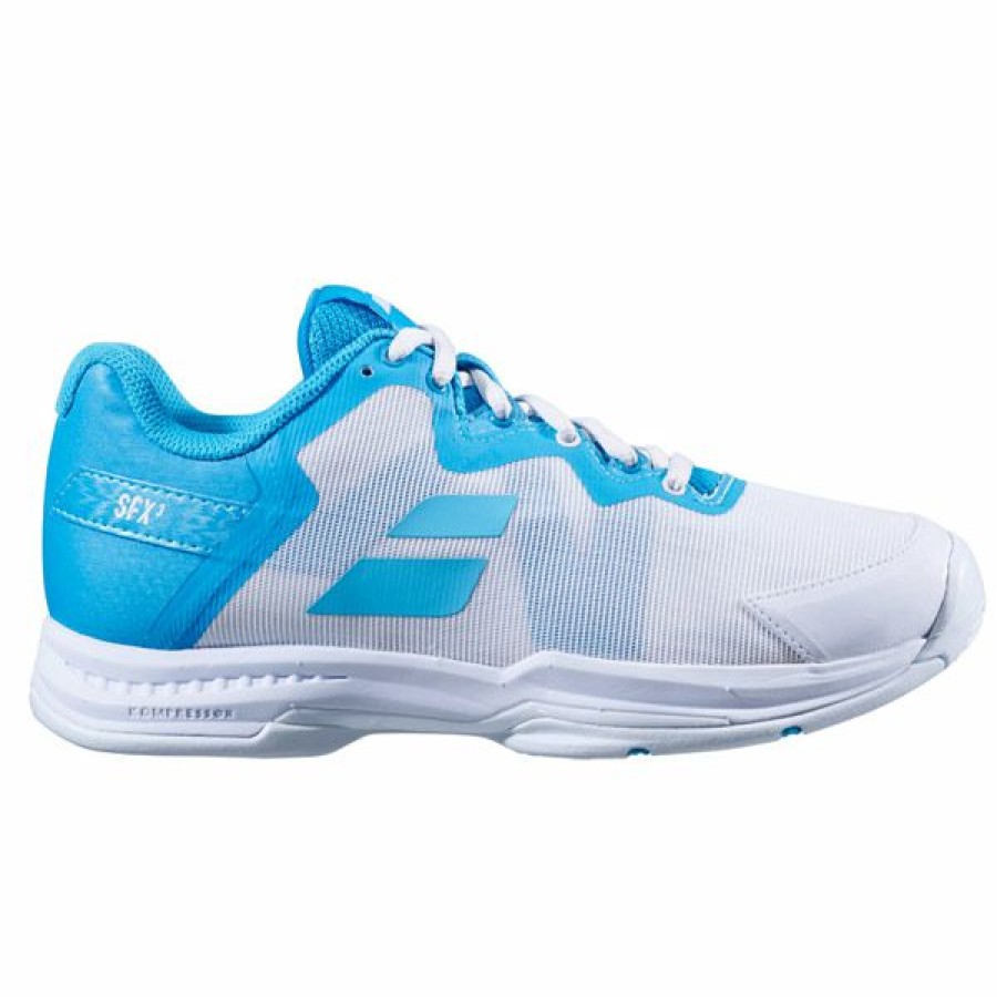 Shoes * | Clearance Babolat Sfx 3 Women'S All Court Tennis Shoe White/Scuba Blue