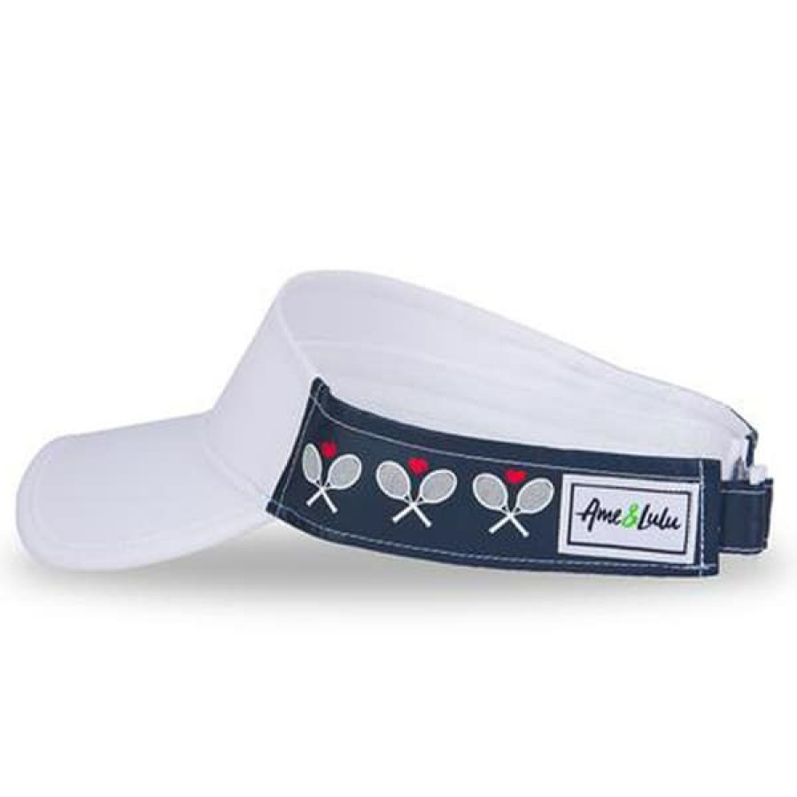 Headware * | Special Offers Ame And Lulu Head In The Game Visor Navy Crossed Racquets